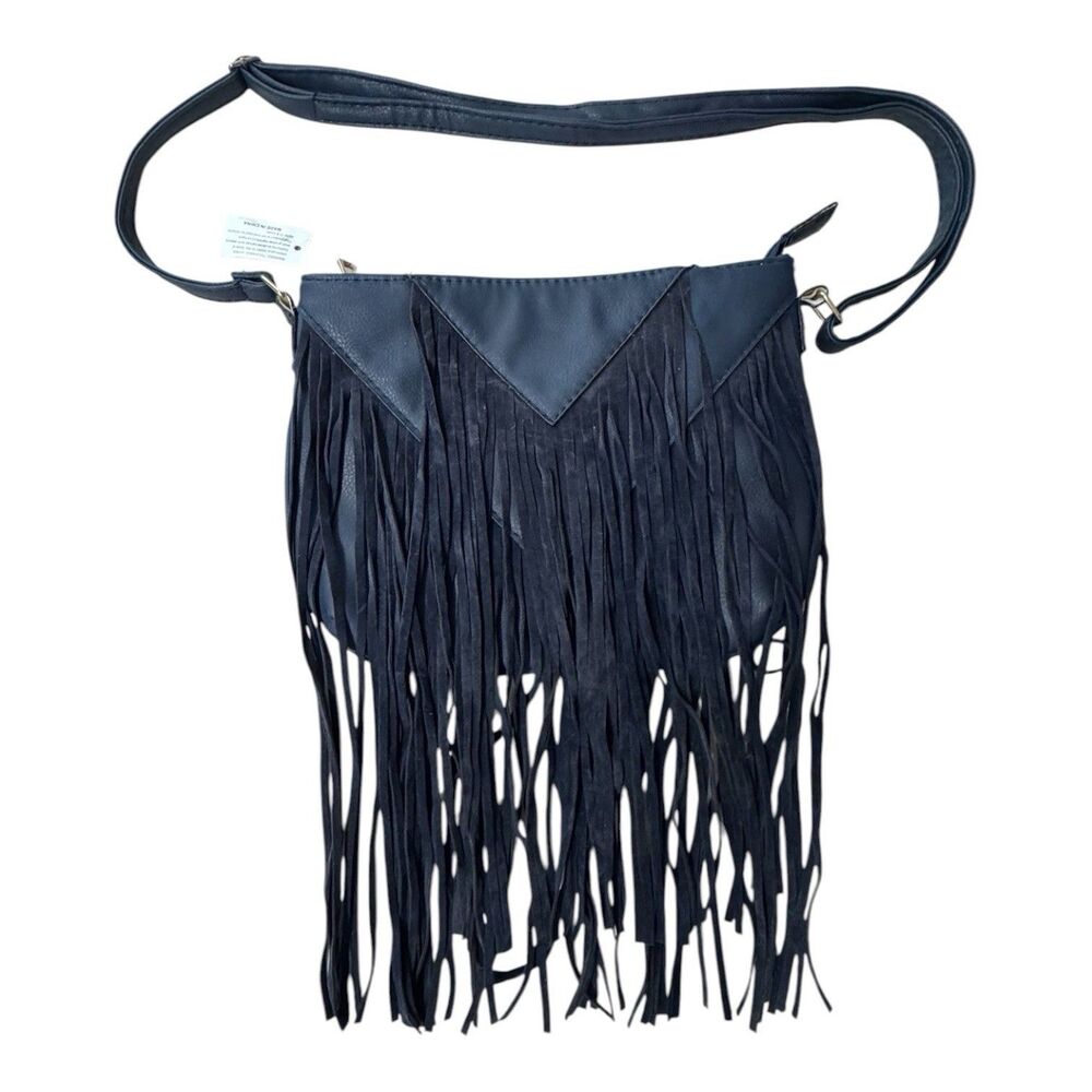 Boho Chic Blue Fringe Crossbody Bag Purse NWT Western Festival Hippie Shoulder